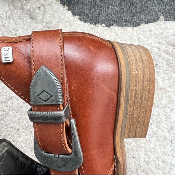 Musse & Cloud: Cognac Leather Slip On Gypsy Western Metal Buckle  Ankle Booties - Picture 4 of 11